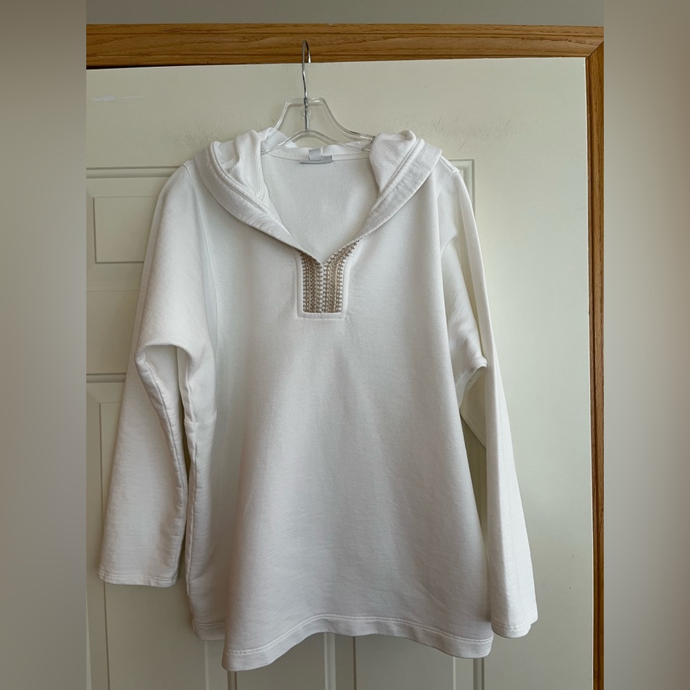Women’s Pure Jill cream cotton boho resortwear pull over hood tunic. Medium - Picture 15 of 16